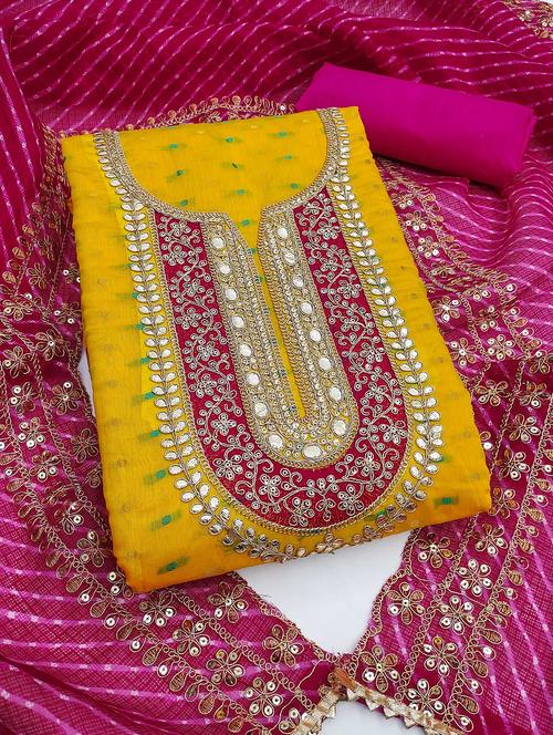 yellow cotton blend unstitched suit - 21984473 - Standard Image - 0