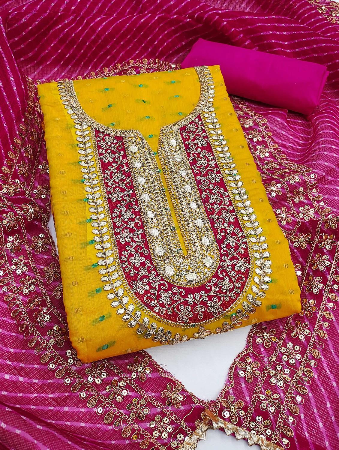 yellow cotton blend unstitched suit - 21984473 - Zoom Image - 0