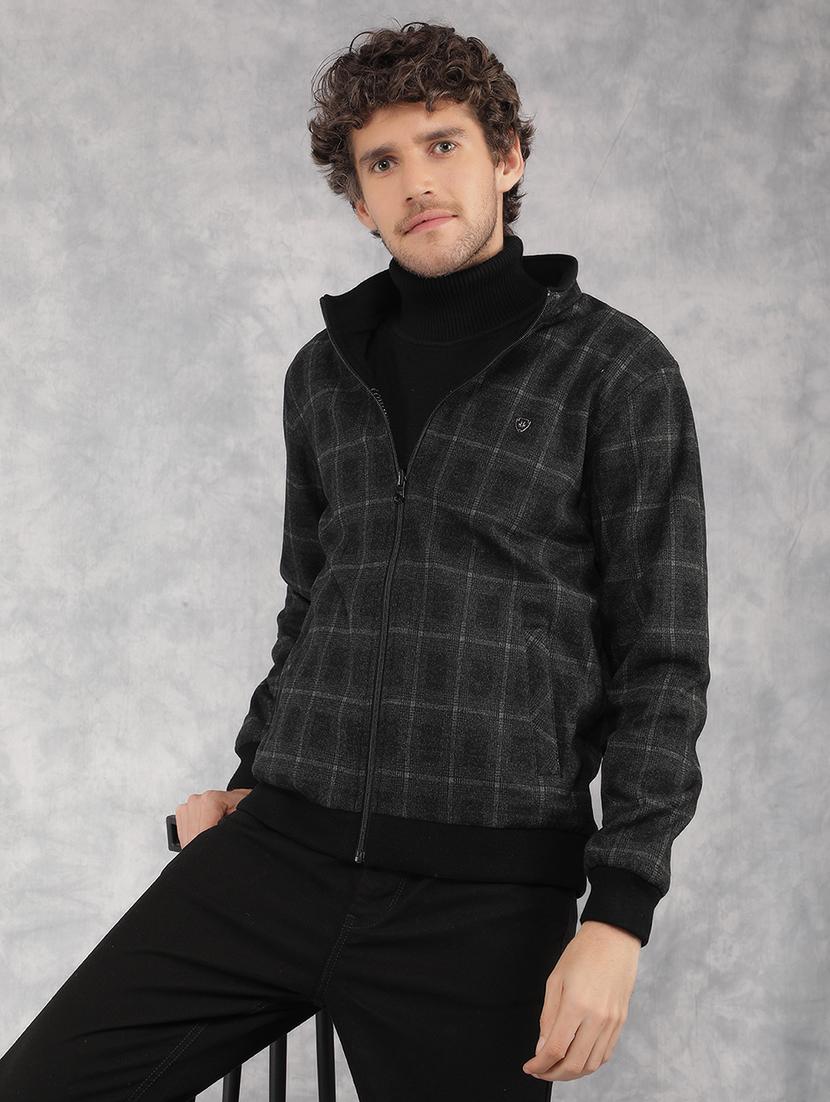 men checkered long sleeve casual jacket