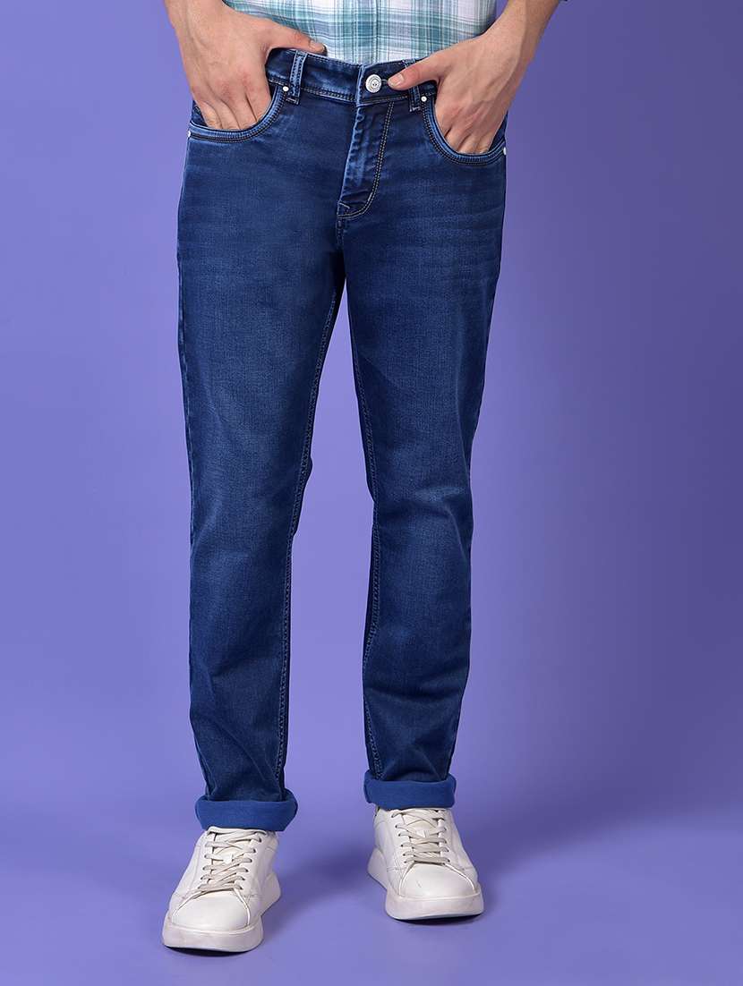 men solid mid rise slim fit jeans