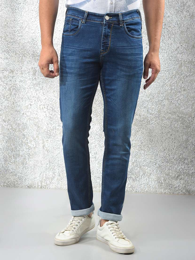 men solid mid rise slim fit jeans