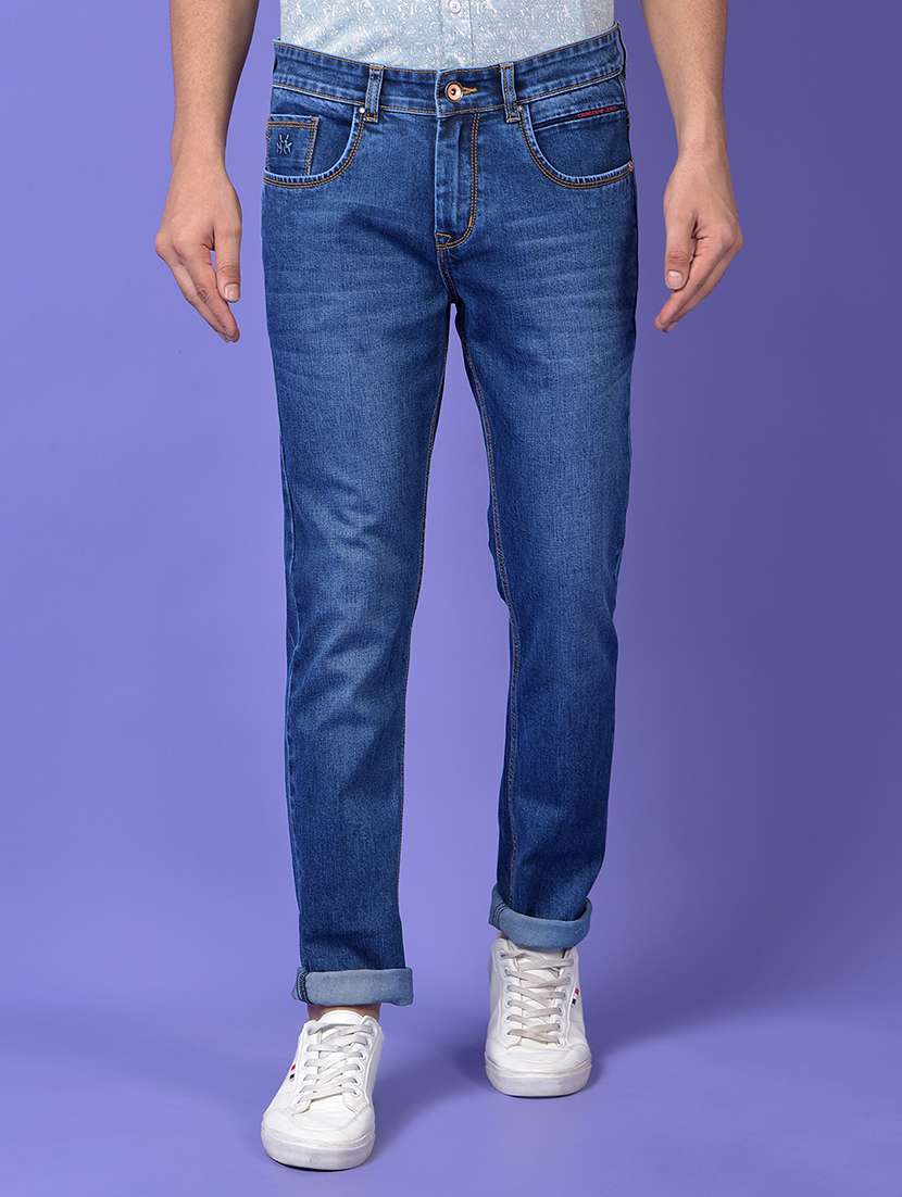 men solid mid rise slim fit jeans