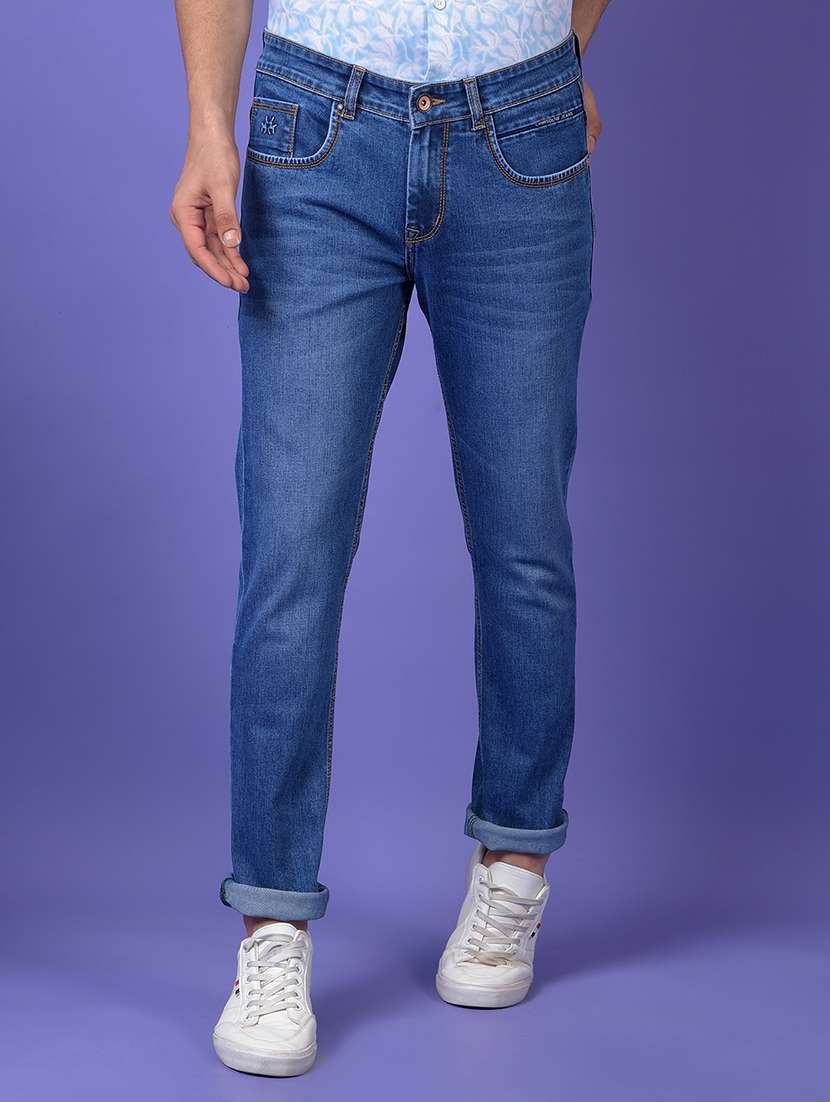men solid mid rise slim fit jeans