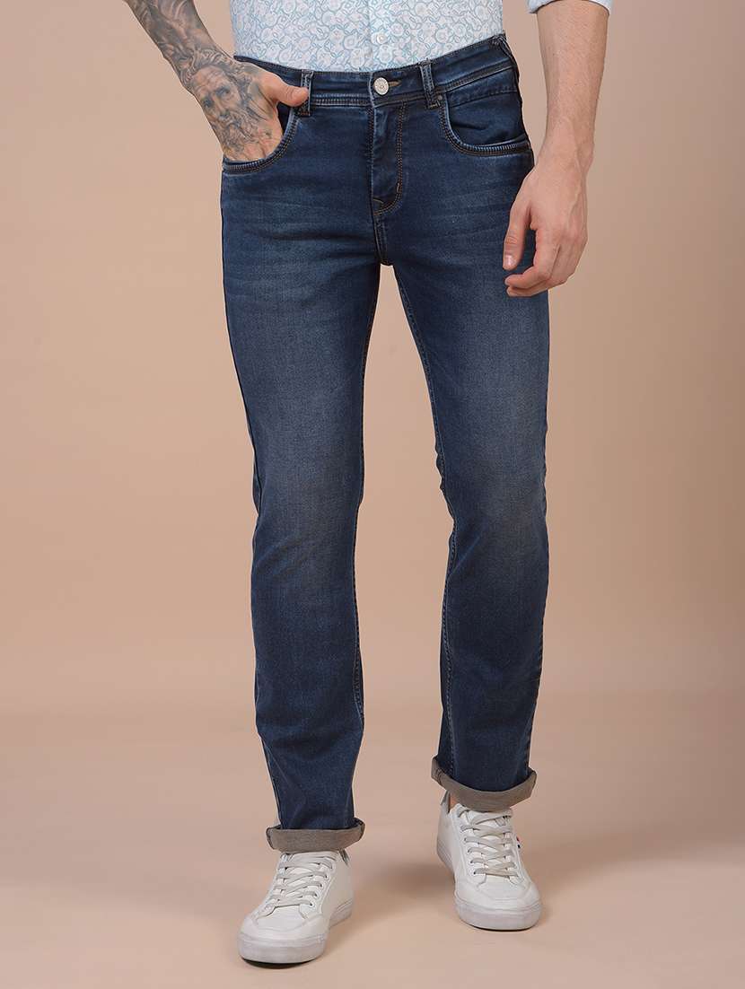 men solid mid rise slim fit jeans
