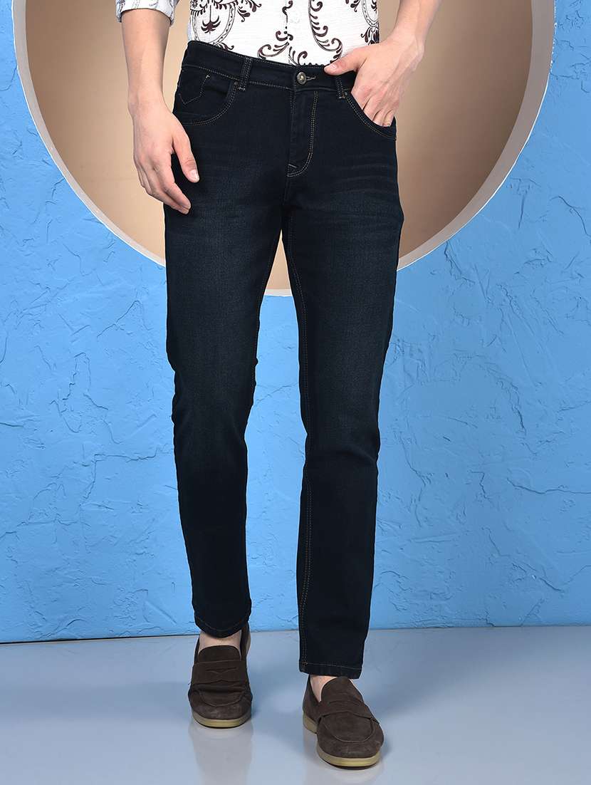 men solid mid rise slim fit jeans