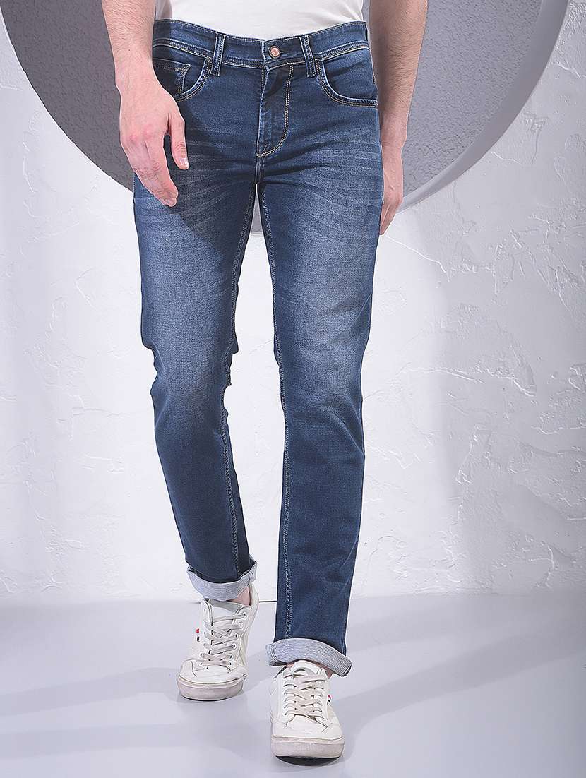 men solid mid rise slim fit jeans