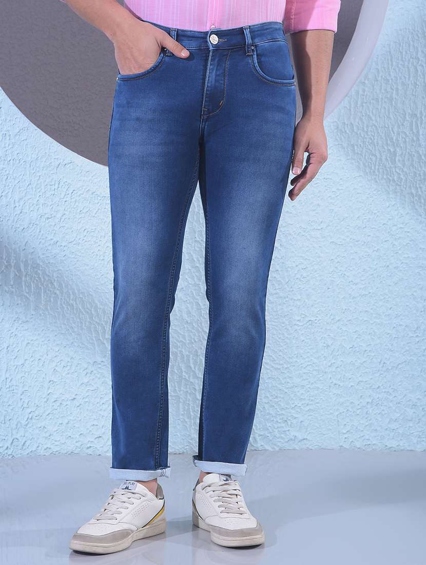 men solid mid rise slim fit jeans