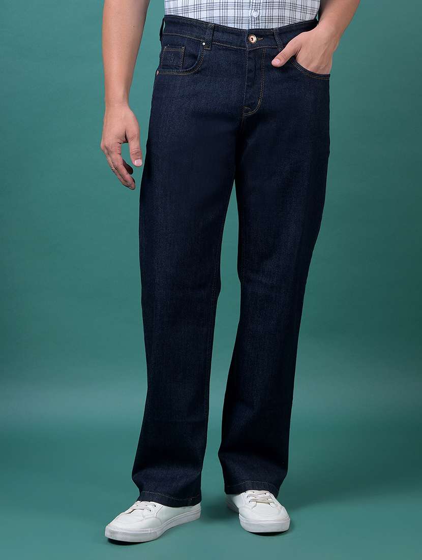 men plain mid rise full length straight fit jeans