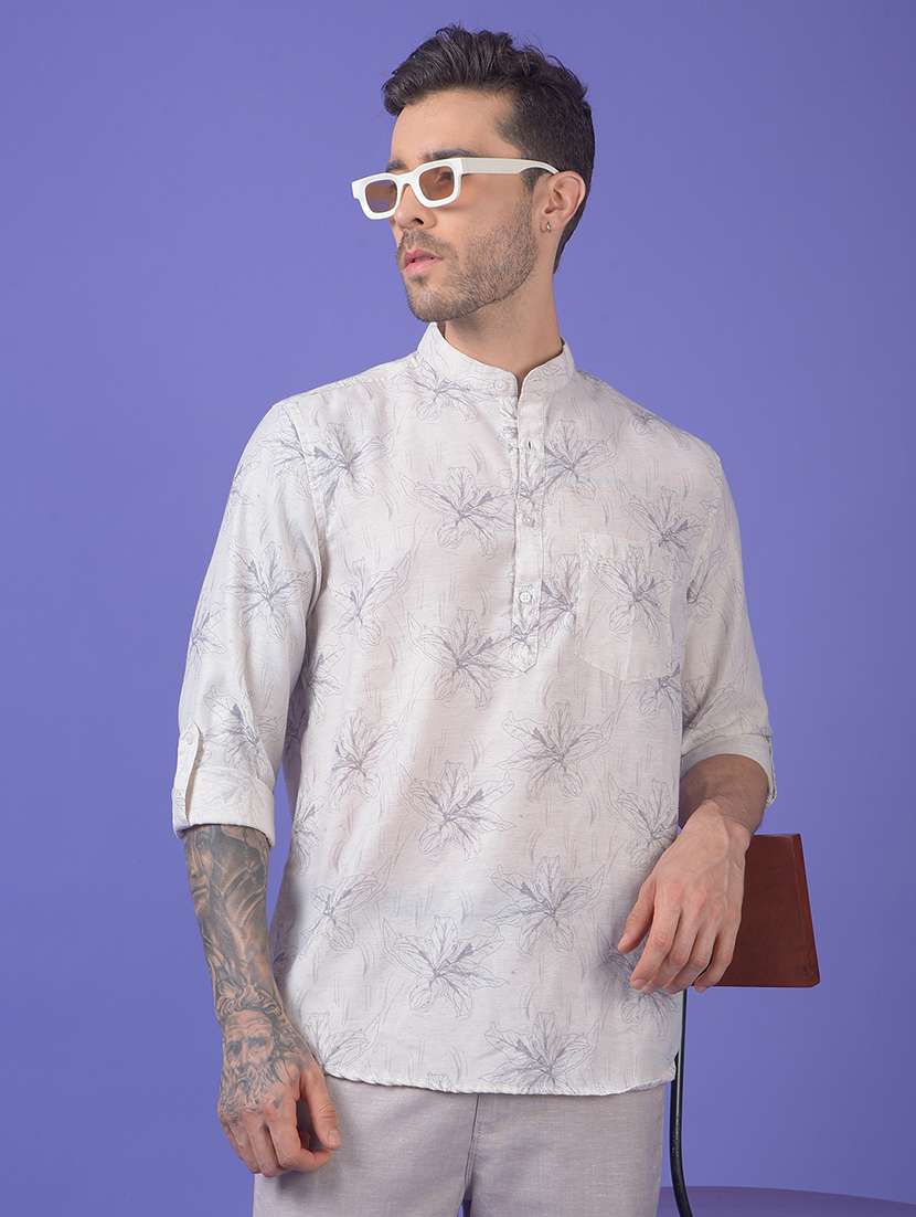 men printed mandarin neck short kurta