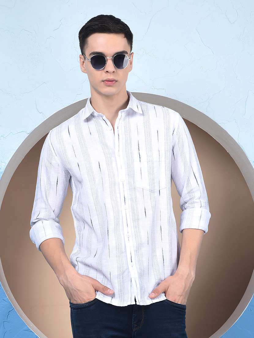 men striped mandarin neck short kurta