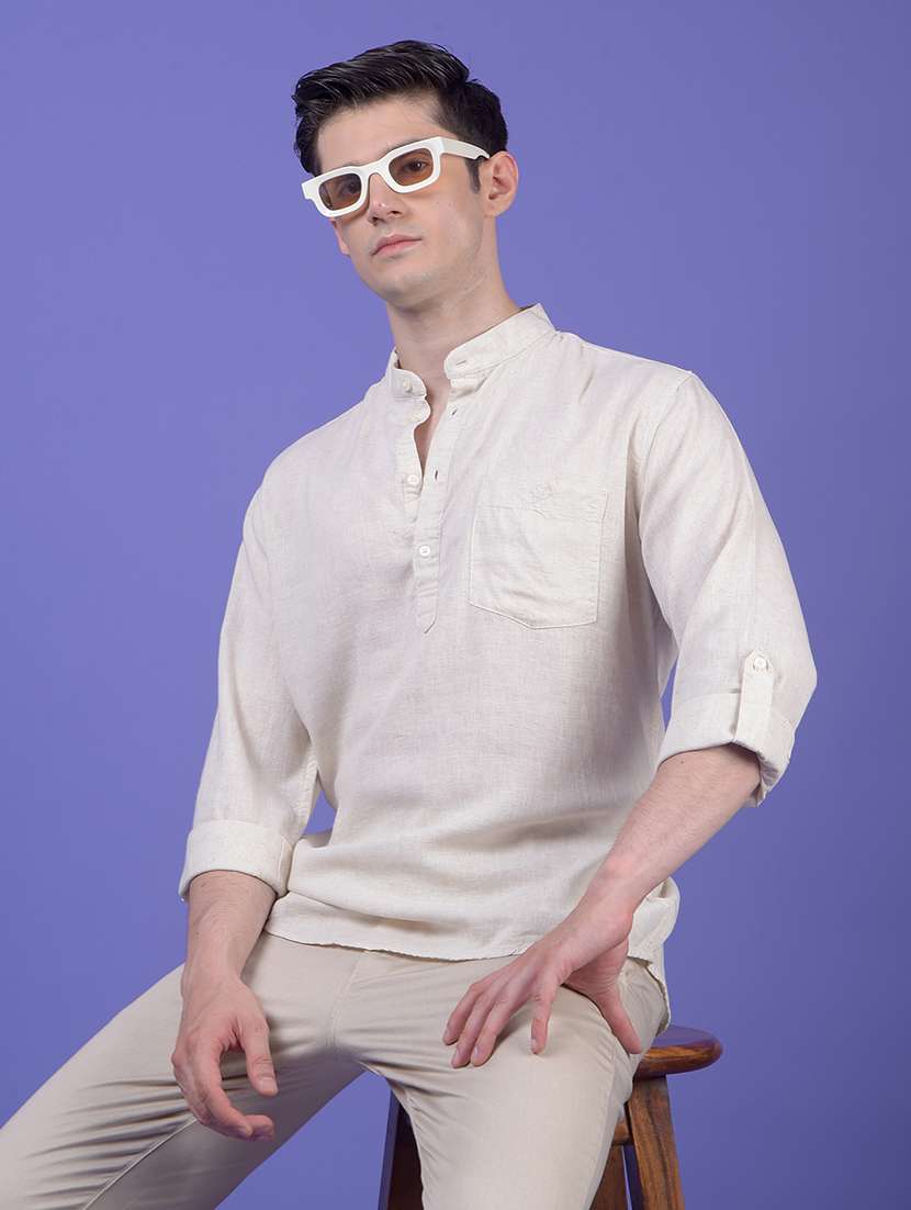 men solid mandarin neck short kurta
