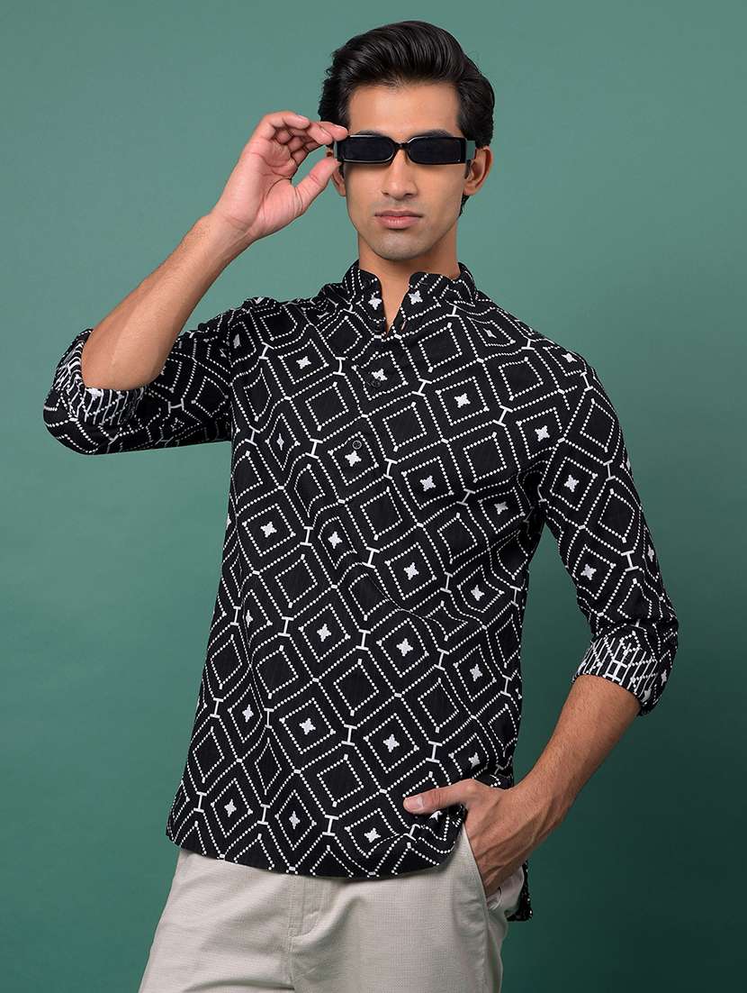 men printed mandarin neck short kurta