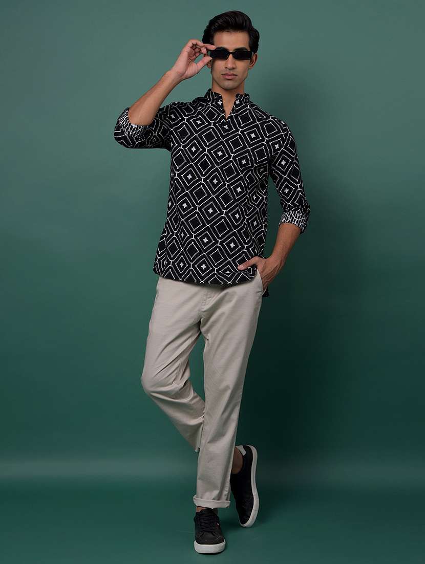men printed mandarin neck short kurta - 21984554 -  Standard Image - 5