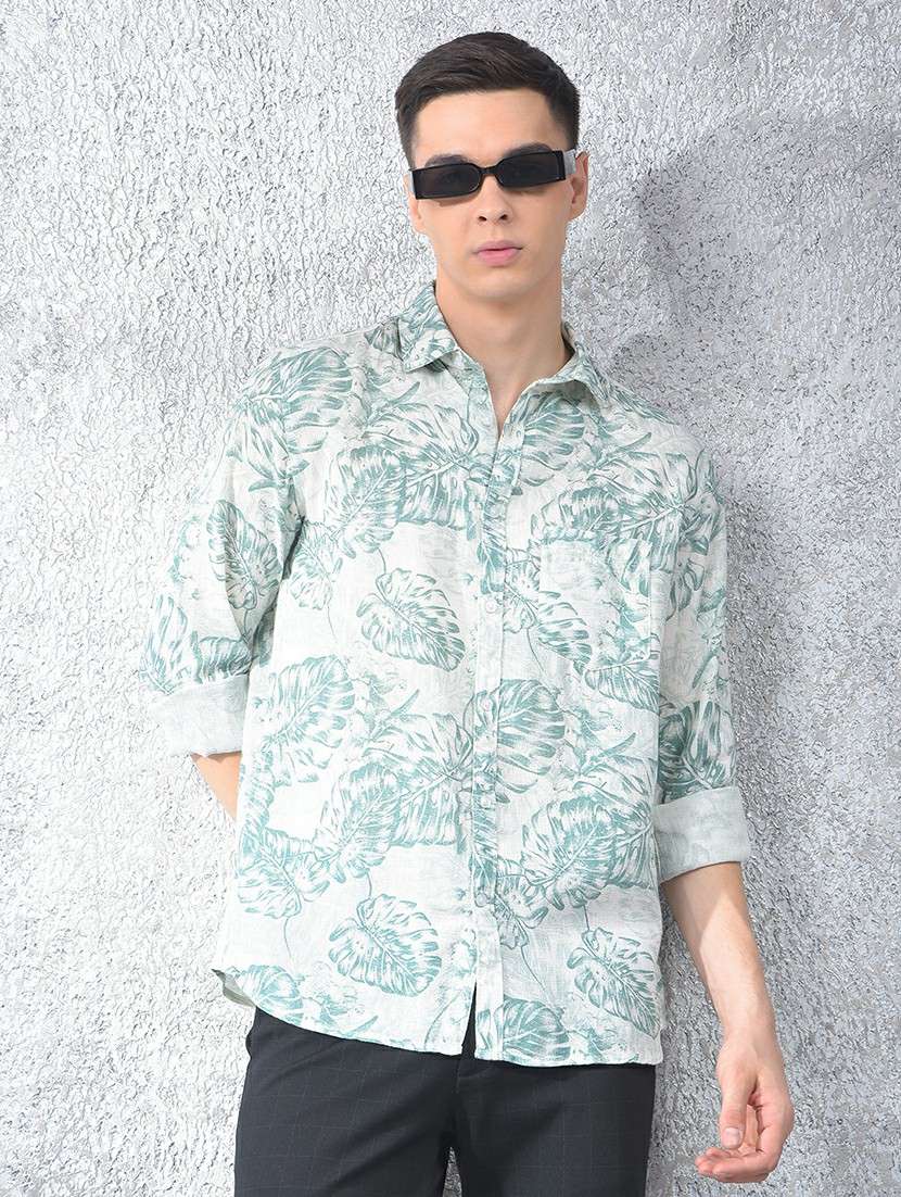 men printed mandarin neck short kurta