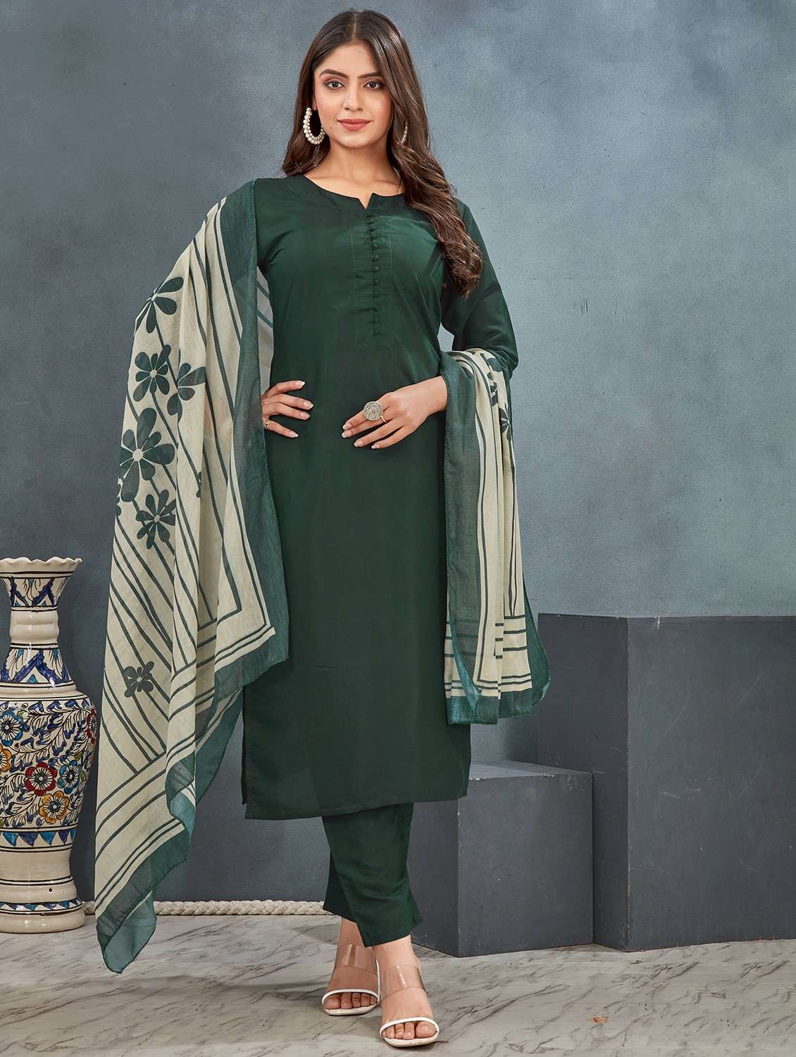 green art silk kurta pant  set