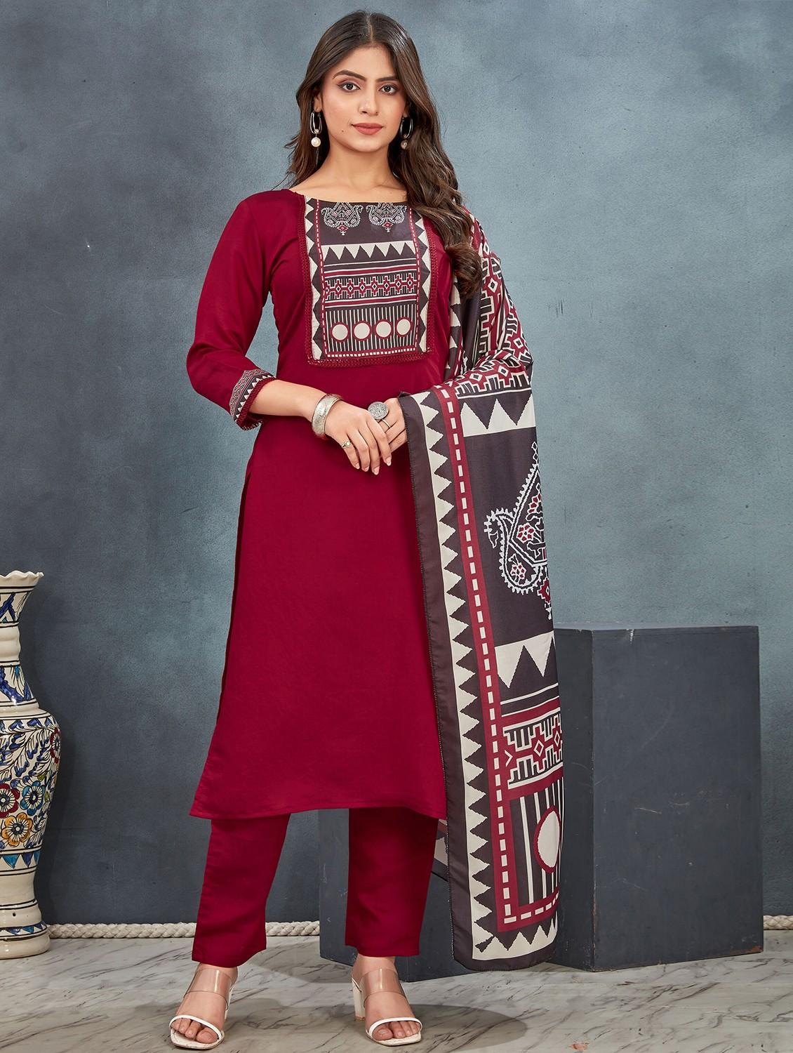 red art silk kurta pant  set - 21984563 -  Zoom Image - 0