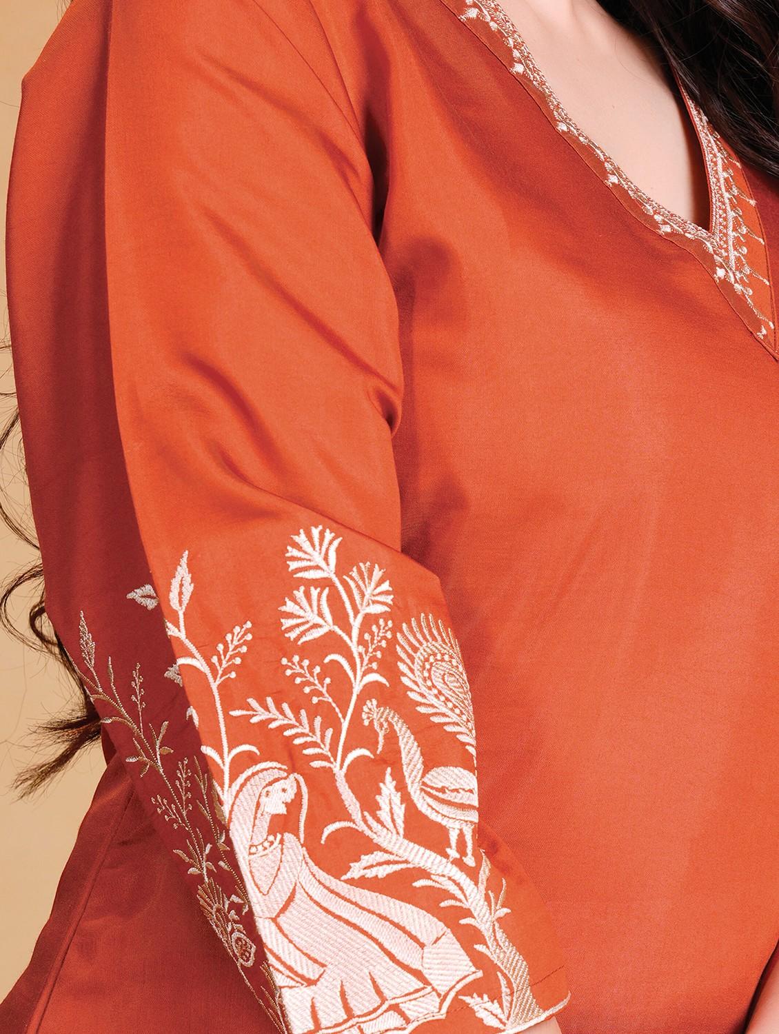 orange art silk kurta pant set - 21984566 - Standard Image - 3