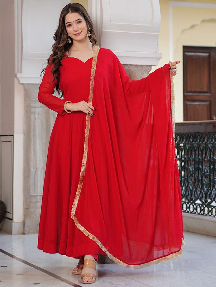 red georgette kurta pant  set