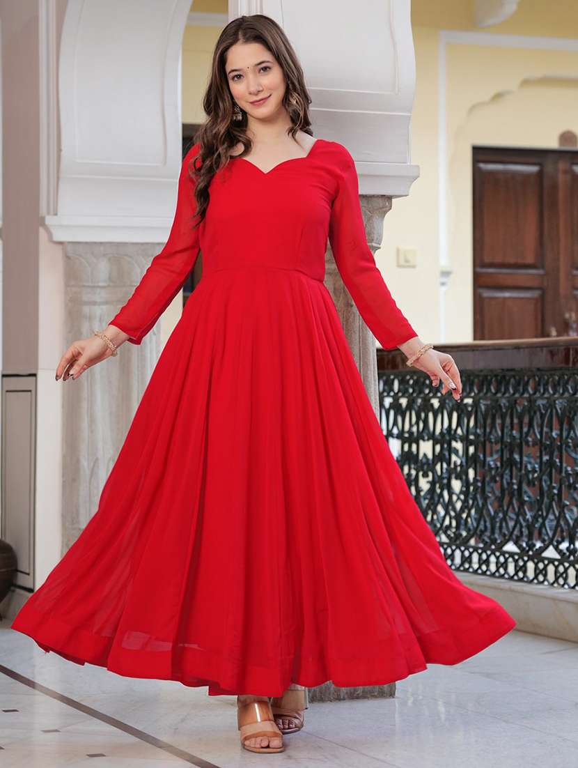 red georgette kurta pant set - 21984569 - Standard Image - 3
