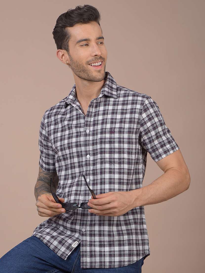 men checkered short sleeve regular fit casual shirt