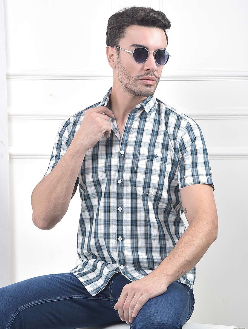 men checkered short sleeve regular fit casual shirt