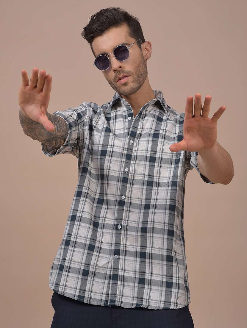 men checkered short sleeve regular fit casual shirt
