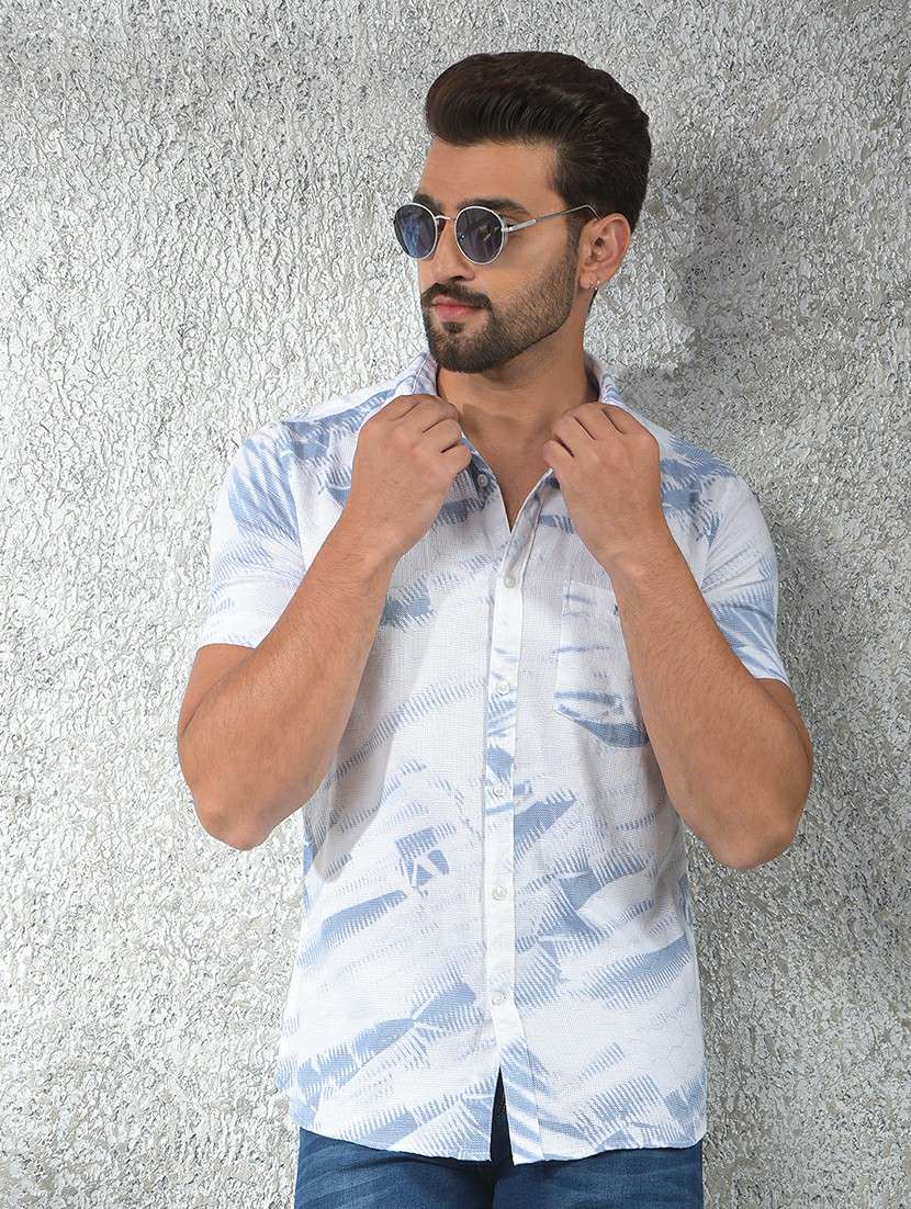 men printed short sleeve slim fit casual shirt