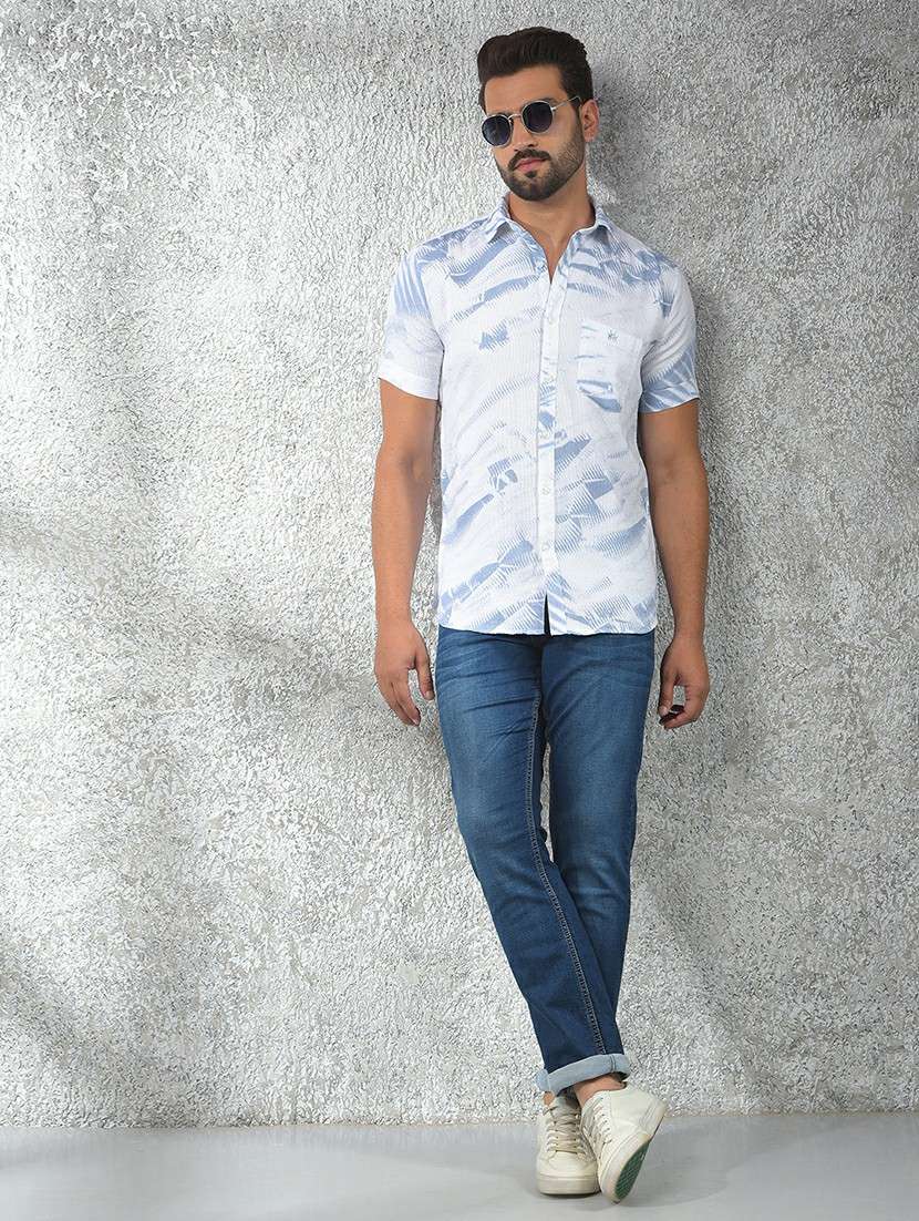 men printed short sleeve slim fit casual shirt - 21984585 -  Standard Image - 5