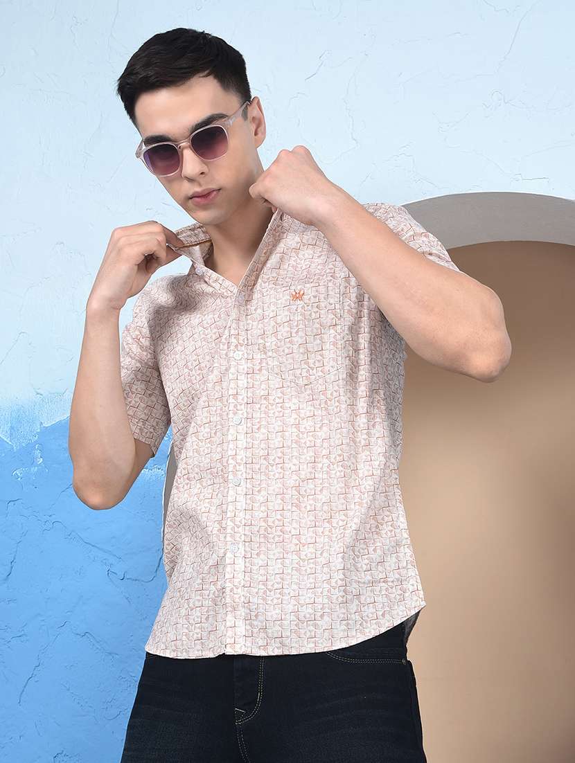 men printed short sleeve slim fit casual shirt