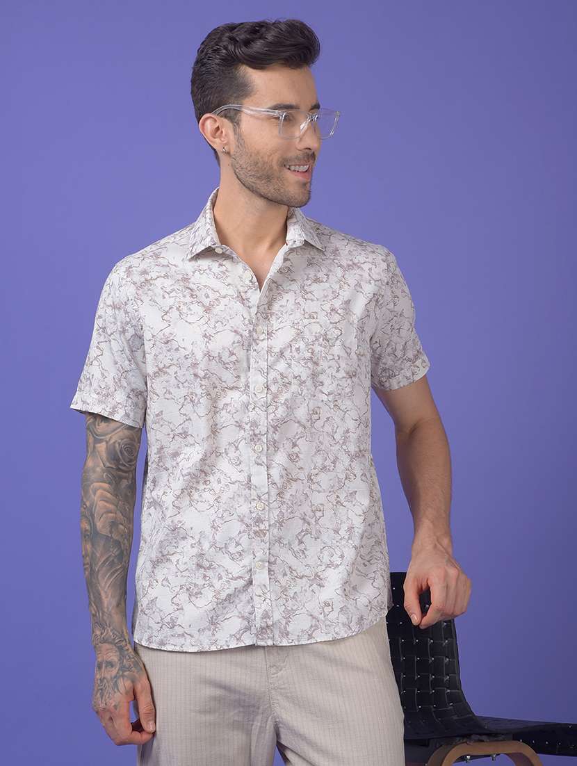 men printed short sleeve slim fit casual shirt