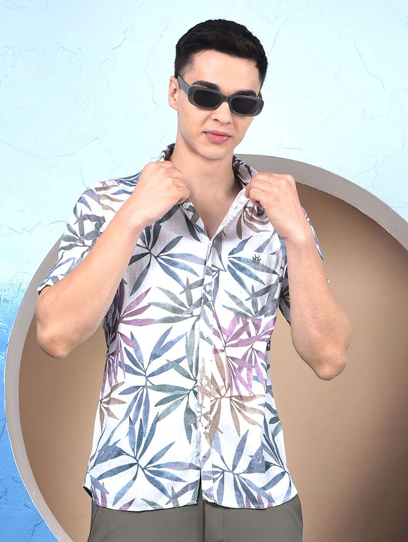 men printed short sleeve slim fit casual shirt