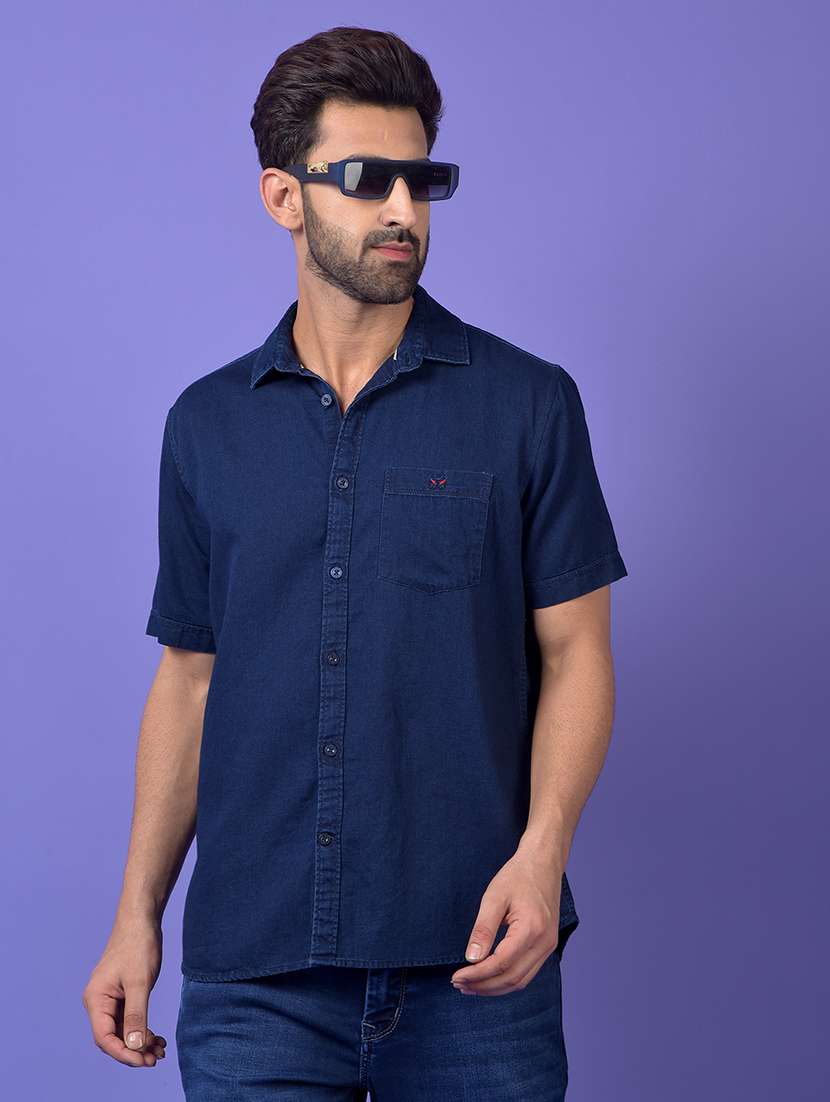 men solid short sleeve slim fit casual shirt