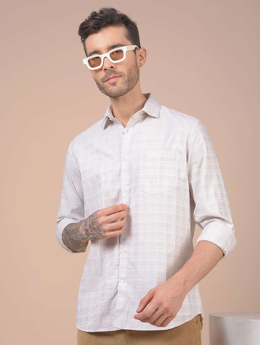 men checkered long sleeve slim fit casual shirt