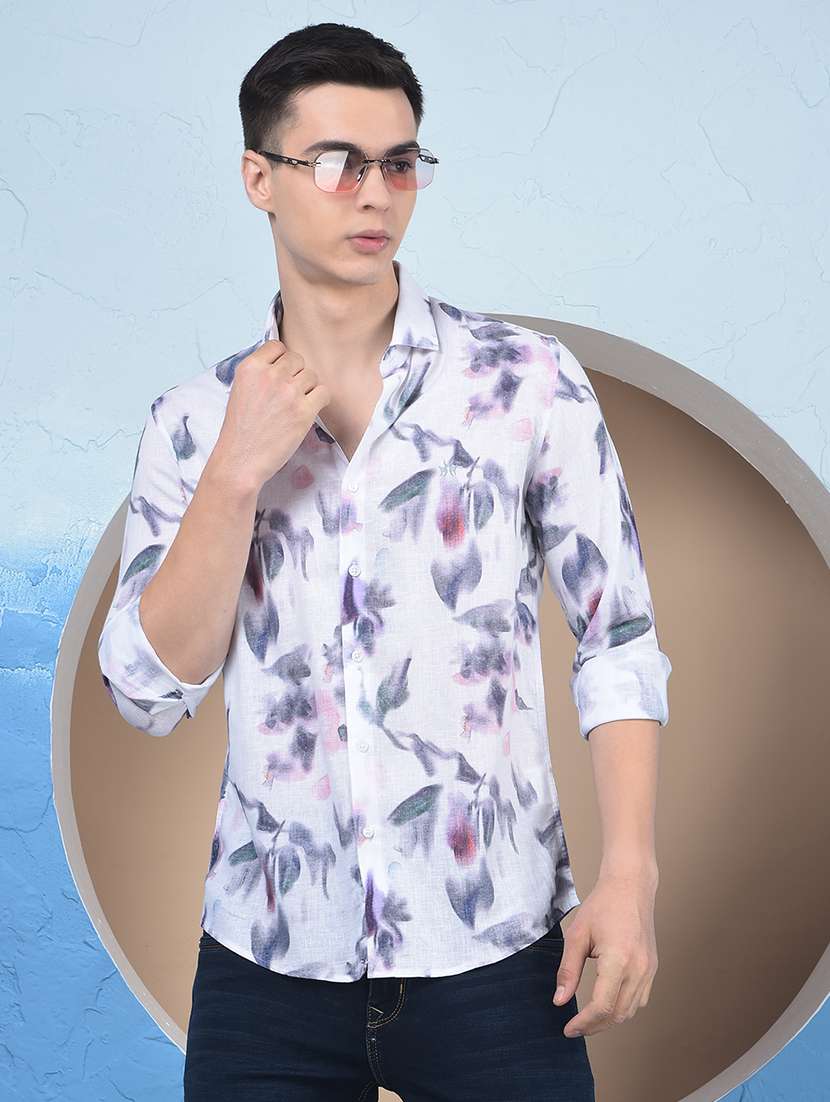 multi colored linen blend casual shirt