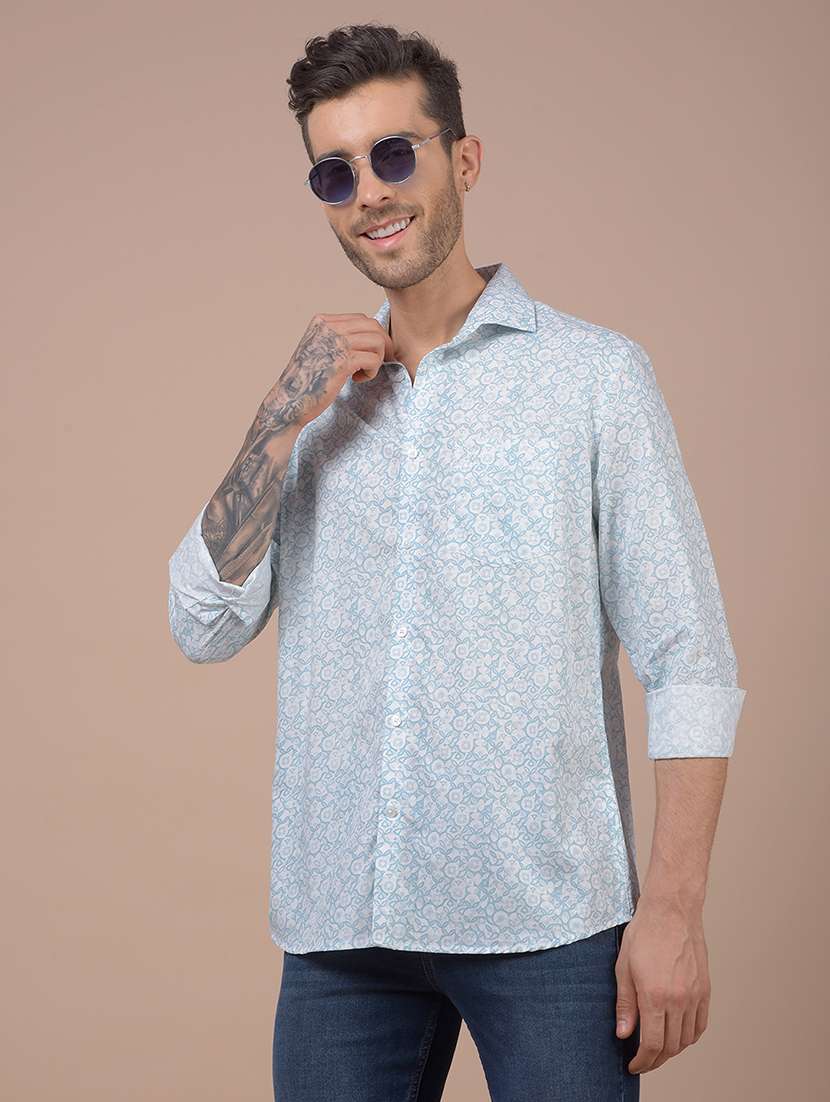 blue cotton blend casual shirt