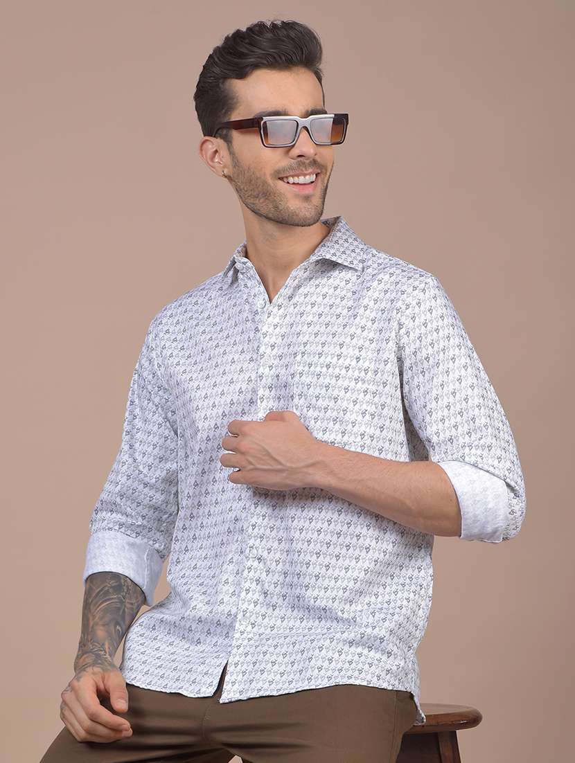white cotton blend casual shirt
