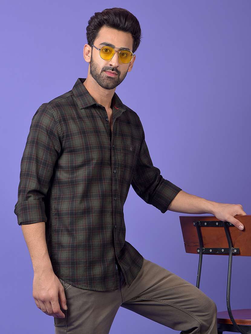 men checkered long sleeve regular fit casual shirt