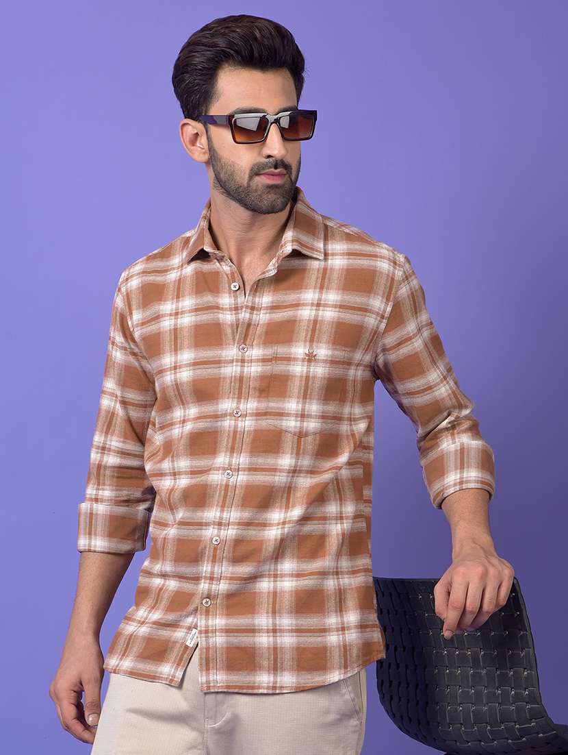 men checkered long sleeve regular fit casual shirt