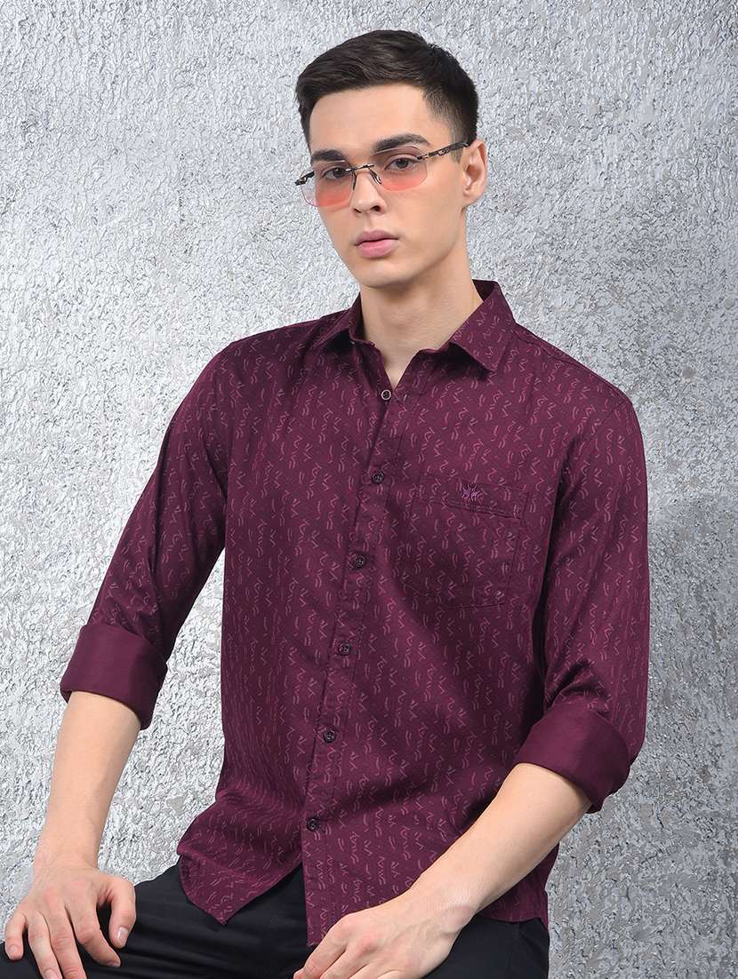 maroon cotton blend casual shirt
