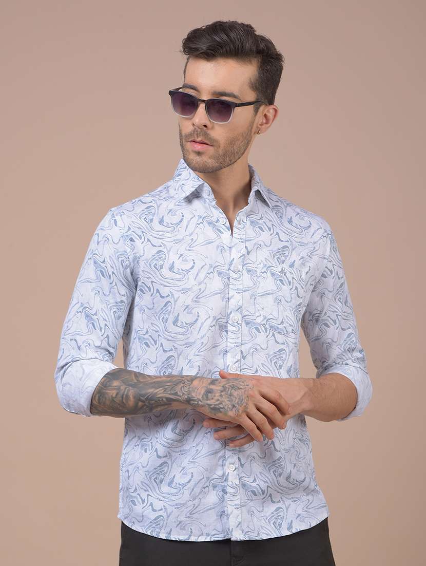 blue cotton blend casual shirt