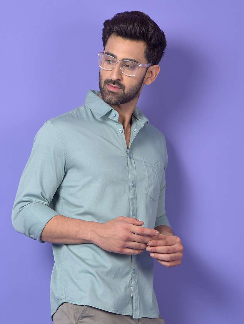 men solid long sleeve slim fit casual shirt