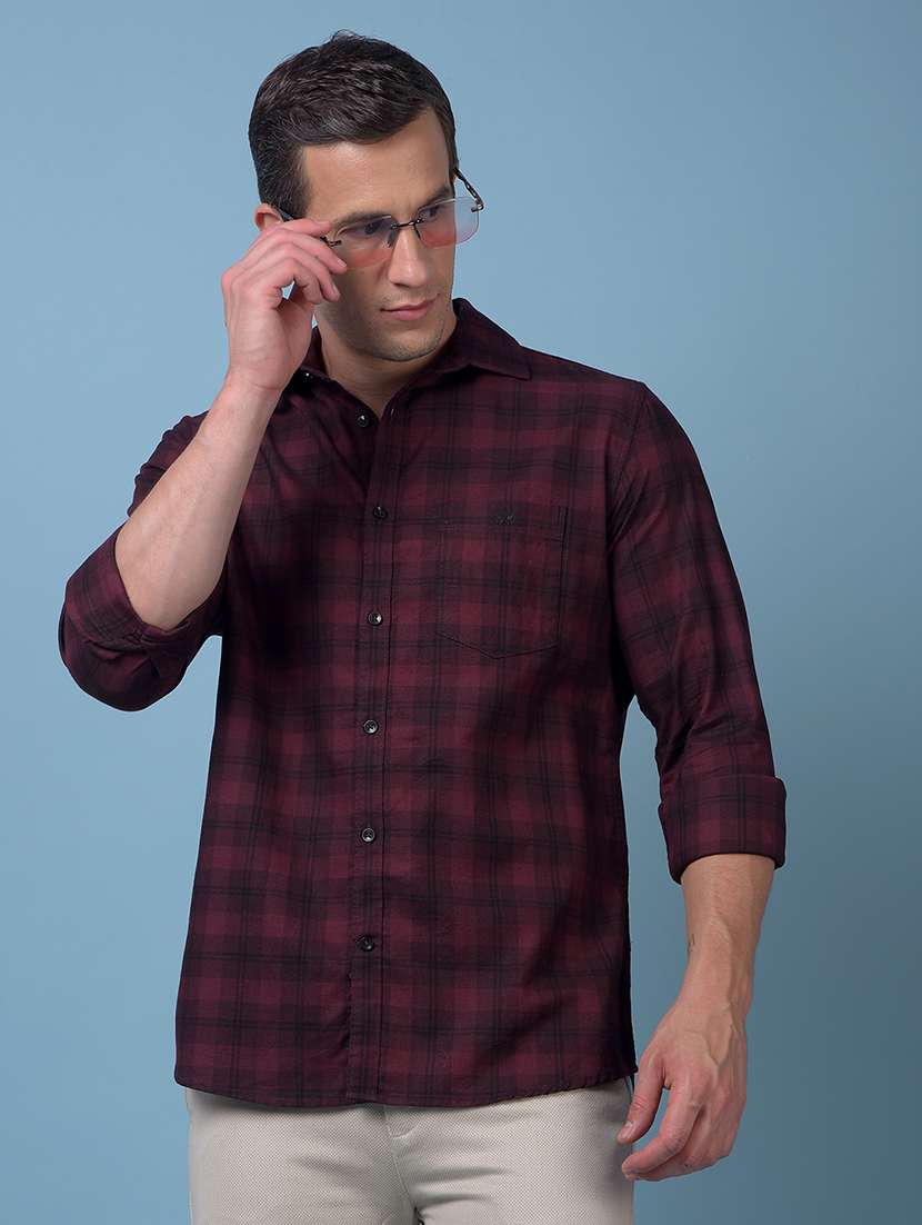 men checkered long sleeve regular fit casual shirt