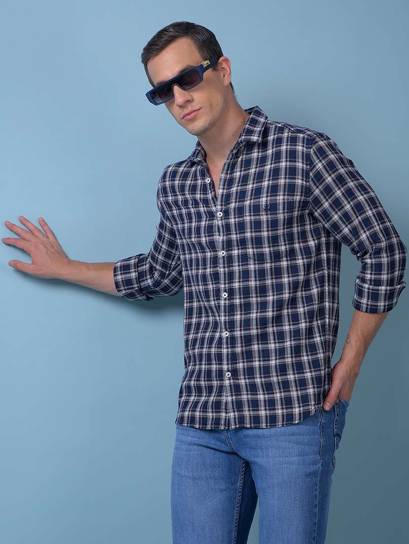 men checkered long sleeve regular fit casual shirt