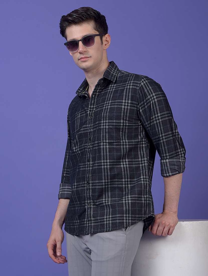 men checkered long sleeve regular fit casual shirt