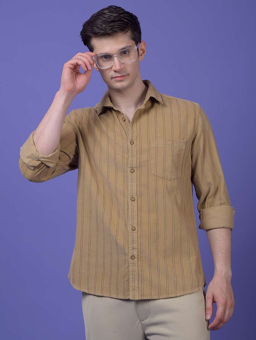 men striped long sleeve slim fit casual shirt