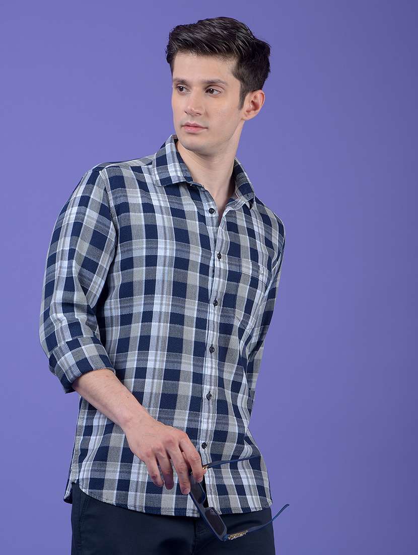 men checkered long sleeve regular fit casual shirt