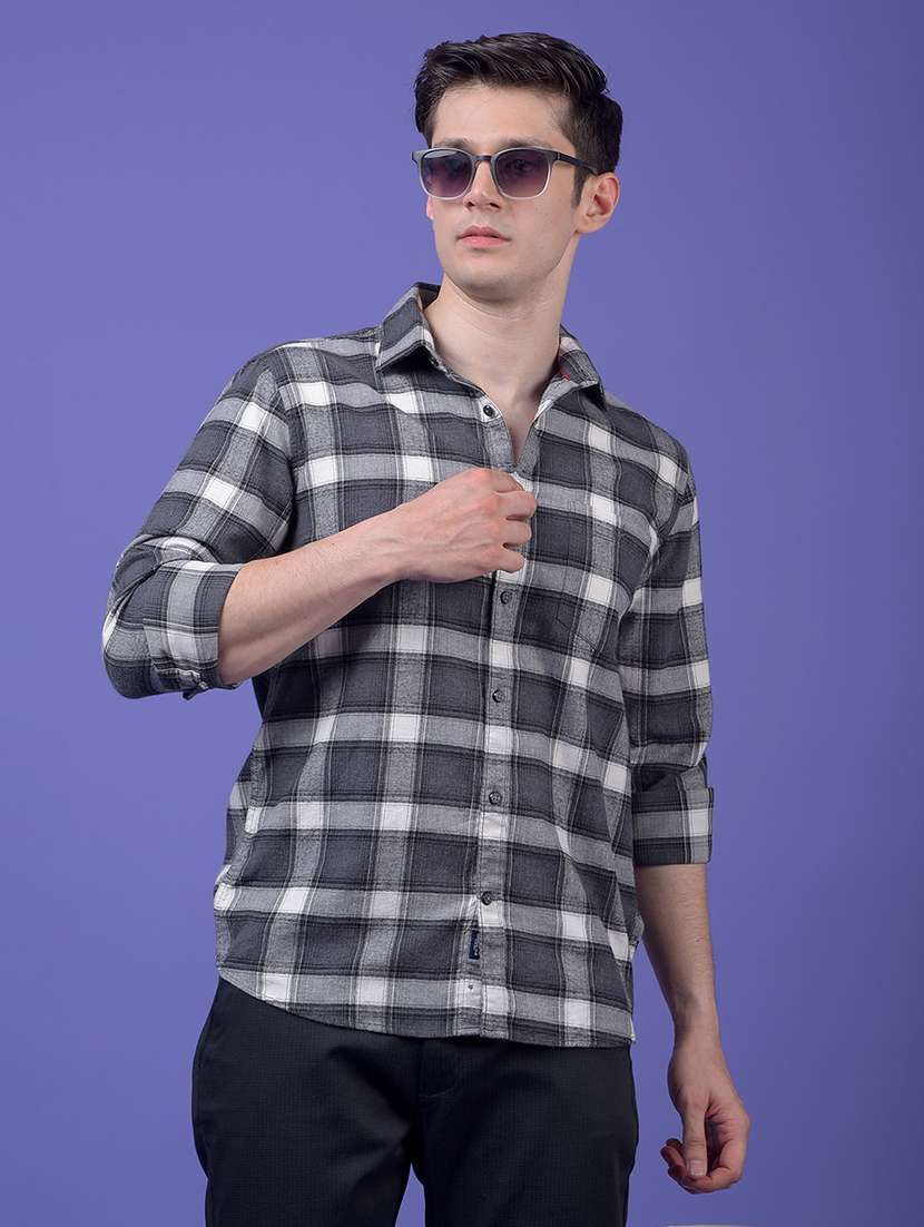 men checkered long sleeve regular fit casual shirt