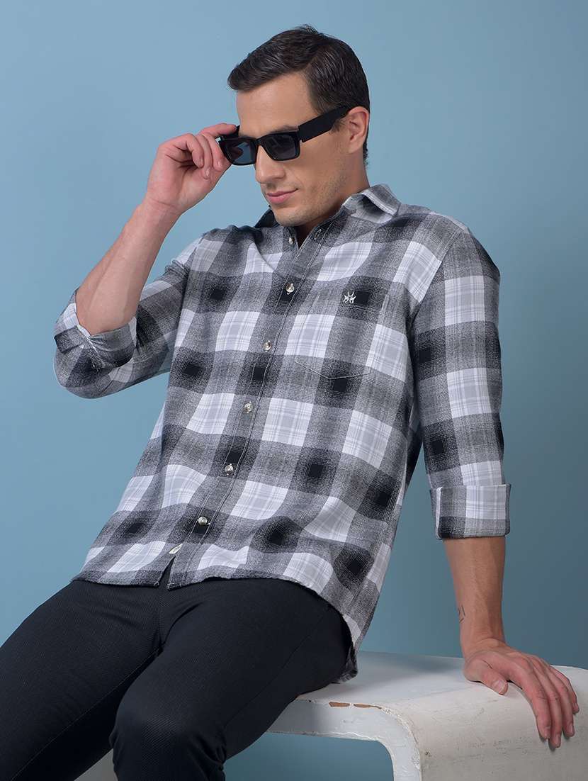 men checkered long sleeve regular fit casual shirt