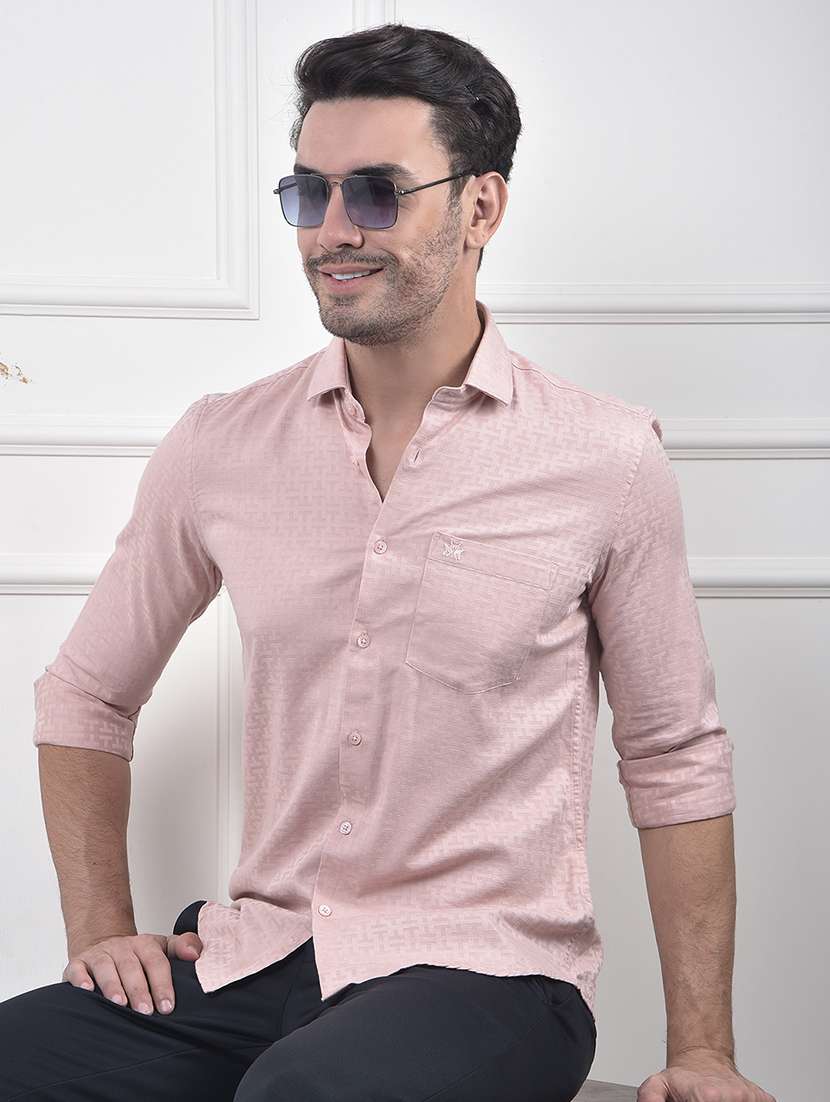 men self design long sleeve slim fit casual shirt