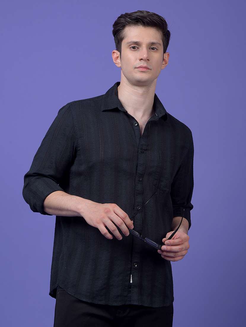 men self design long sleeve slim fit casual shirt